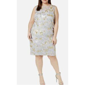 CALVIN KLEIN Floral Sequinned Mesh Sheath Dress Cocktail Evening Plus Size 22W